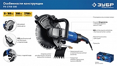 Особенности конструкции электрического резчика по бетону Зубр Профессионал РЭ-2700-300